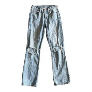 AE American Eagle Light Wash Distressed Straight Leg Jeans Size 0